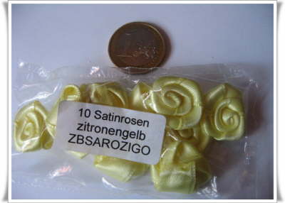 10 Satin Rosen ca 1,7 cm Durchmesser  - Zitronengelb